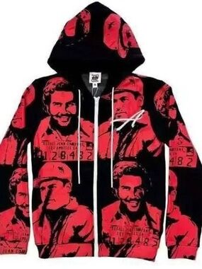 Men's Red & Black Full-Zip Hooded Sweater